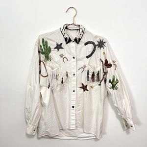 Beaded and fringed cowboy button up